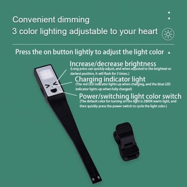Clip-On Book Light Tre Bok-Lampa Ljusstyrka Justerbar läslampa