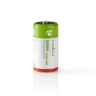 Nedis Uppladdningsbara Ni-MH Batteri C | 1.2 V DC | 4000 mAh | Förladdad | 2-Blister | HR14 | Grön / Röd