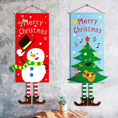 Merry Christmas Flagga Xmas Hängande Banner Dörr Dekor - Rådjur