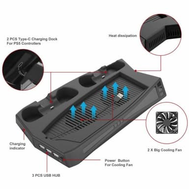 Sony Playstation 5 UHD / DE Charging stand Laddningsställ Stativ Kylfläkt