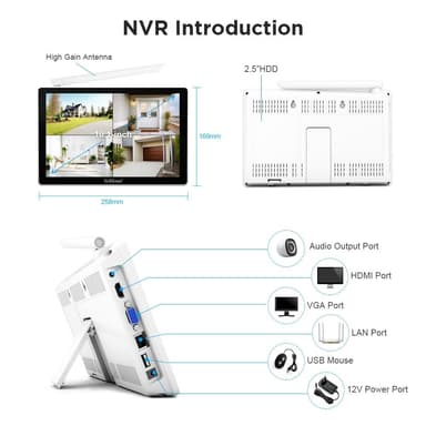 SRIHOME NVS010 1 till 4 Trådlös Touchskärm 5MP HD Övervakningskamera NVR Videoinspelare