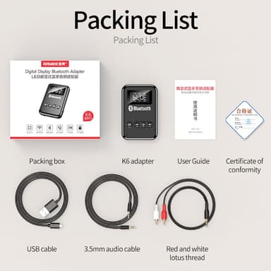 2-i-1 Bluetooth 5.0 mottagare sändare RCA 3,5 mm AUX FM-adapter