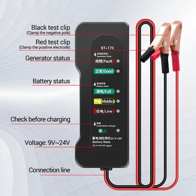 12V batteritestare 6-LED bilfelstestare batterikontroll bil lastbil motorcykel