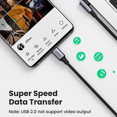 UGREEN 2m 100W snabbladdning sladd kabel USB-C datakabel böjd