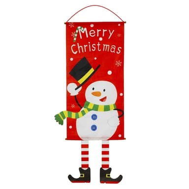 Merry Christmas Flagga Xmas Hängande Banner Dörr Dekor - Snögubbe