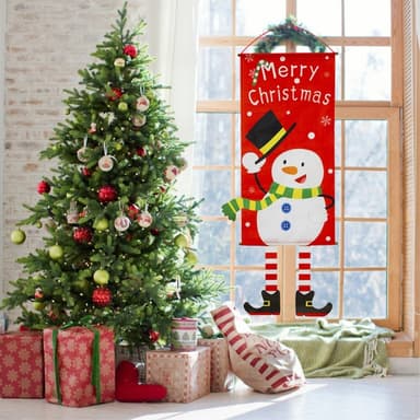 Merry Christmas Flagga Xmas Hängande Banner Dörr Dekor - Snögubbe