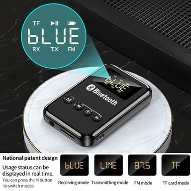 2-i-1 Bluetooth 5.0 mottagare sändare RCA 3,5 mm AUX FM-adapter