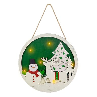 Jul Skylt Dekoration Dörr med LED-ljus - Snögubbe och älg