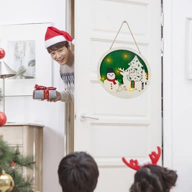 Jul Skylt Dekoration Dörr med LED-ljus - Snögubbe och älg