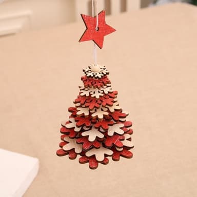 Julgran med stjärna i trä, Röd