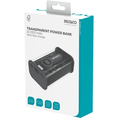Deltaco Transparent powerbank med snabbladdning 10 000 mAh