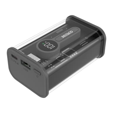 Deltaco Transparent powerbank med snabbladdning 10 000 mAh