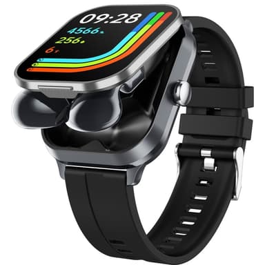 D8 Pro 2-i-1 Bluetooth Hörlurar & Smartklocka Health Monitoring Stålrem