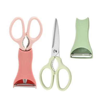 2st/set Rostfritt stål kökssax + potatisskalare - Rosa