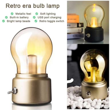 Retro glödlampa för sängbord LED-lampa Uppladdningsbar