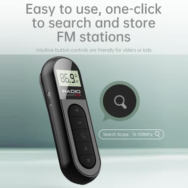 RADIO MI03 Pocket FM-radio med klämma för sport/löpning/möten