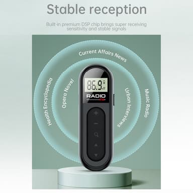 RADIO MI03 Pocket FM-radio med klämma för sport/löpning/möten