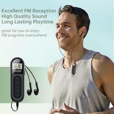 RADIO MI03 Pocket FM-radio med klämma för sport/löpning/möten