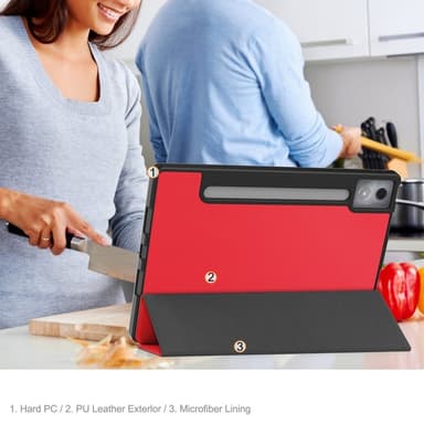 För Lenovo Idea Tab Pro Fodral Tri-Fold Stativ Skal med pennhållare - Röd