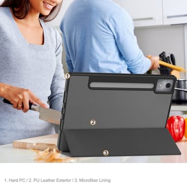 För Lenovo Idea Tab Pro Fodral Tri-Fold Stativ Skal med pennhållare - Grå