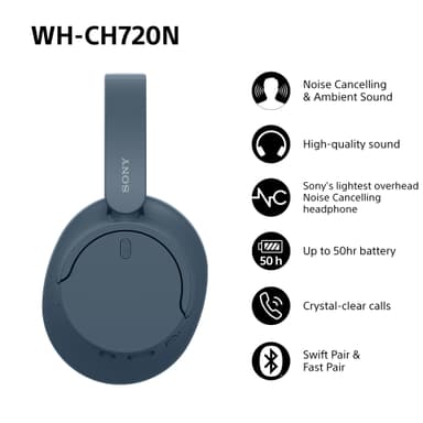 Sony WH-CH720N trådlösa on-ear hörlurar (blå)