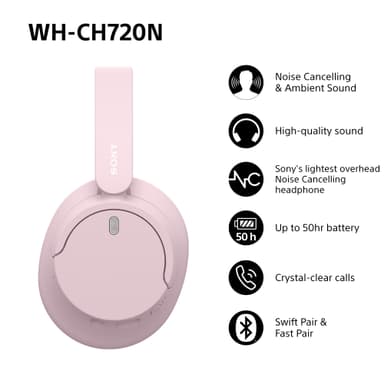 Sony WH-CH720N trådlösa around-ear hörlurar (rosa)