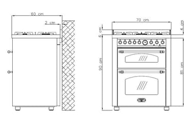 Lofra Spis - Dolce Vita 70 cm (2 ugnar)(Rostfri/Mässing) Gas
