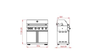 Fristående Gasolgrill med 6 brännare och infravärme - Stainless