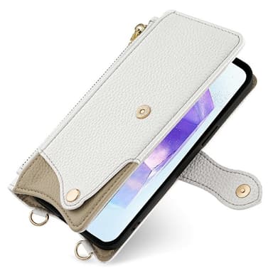 SKALO Samsung A36 5G Litchi Makeup Mirror Chain Plånboksfodral - Vit