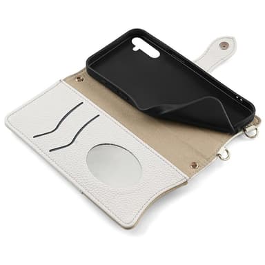 SKALO Samsung A36 5G Litchi Makeup Mirror Chain Plånboksfodral - Vit