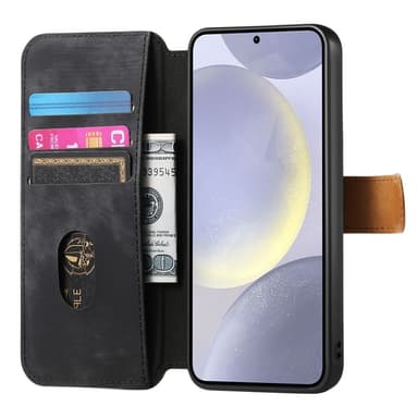 SKALO Samsung A26 5G SW-01 Retro PU-Läder Plånboksfodral - Svart
