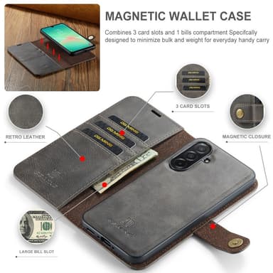DG MING Samsung A26 5G 2-i-1 Magnet Plånboksfodral - Grå