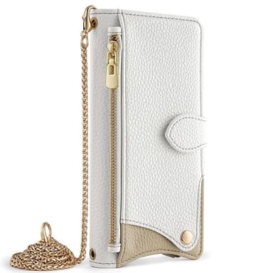 SKALO Samsung A36 5G Litchi Makeup Mirror Chain Plånboksfodral - Vit