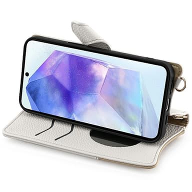 SKALO Samsung A36 5G Litchi Makeup Mirror Chain Plånboksfodral - Vit
