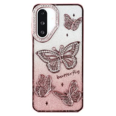 SKALO Samsung A26 5G Butterfly Rhinestones Skal - Rosa