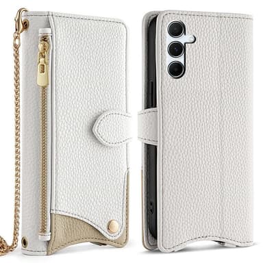 SKALO Samsung A36 5G Litchi Makeup Mirror Chain Plånboksfodral - Vit