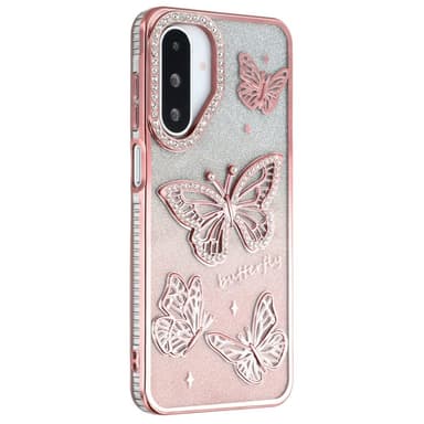 SKALO Samsung A26 5G Butterfly Rhinestones Skal - Rosa