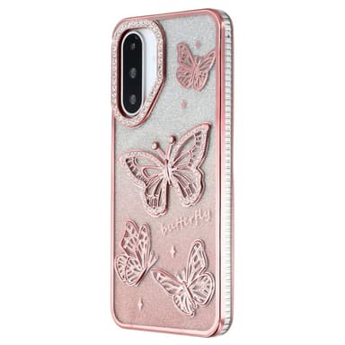 SKALO Samsung A26 5G Butterfly Rhinestones Skal - Rosa