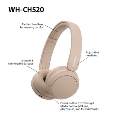 Sony WH-CH520 trådlösa on-ear hörlurar (beige)