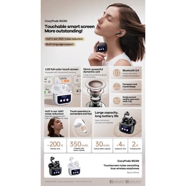 REMAX Cozypods True Wireless Earbuds Pekskärm ANC brusreducerande Bluetooth-hörlurar - Svart