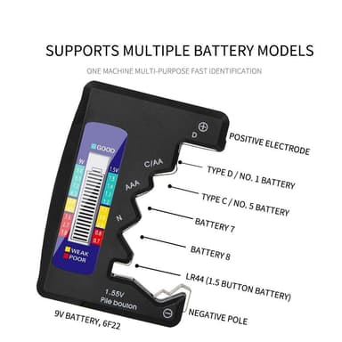Universal Batteritestare för C/AA/AAA/D/N/9V/6F22/1.55V