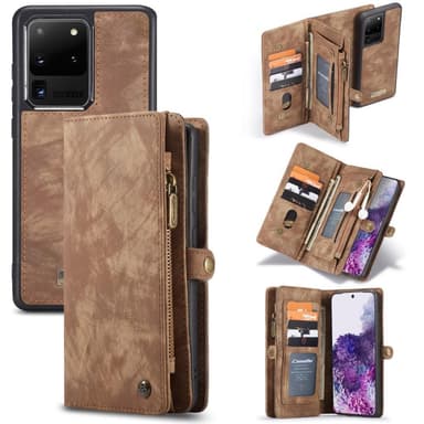 CASEME Samsung Galaxy S20 Ultra Retro läder plånboksfodral -Brun