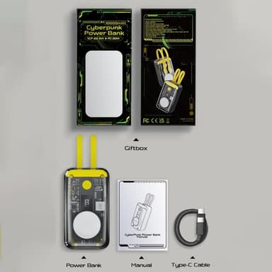 CyberPunk Bärbar laddare Powerbank 10000mAh 4-i-1 22.5W QC