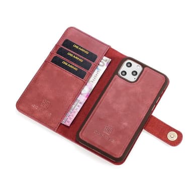DG.MING iPhone 11 Pro Max Split Läder Plånboksfodral - Röd