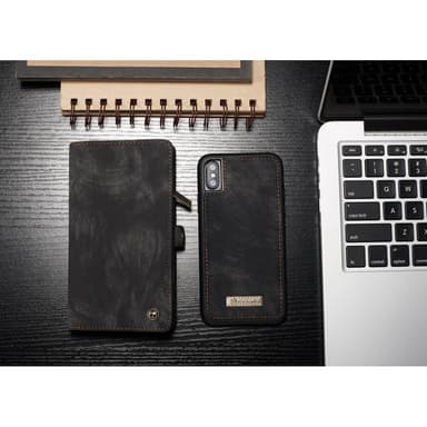 CASEME iPhone X / XS Retro Split läder plånboksfodral - Grå