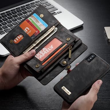 CASEME iPhone X / XS Retro Split läder plånboksfodral - Grå