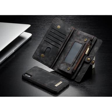 CASEME iPhone X / XS Retro Split läder plånboksfodral - Grå