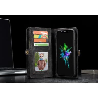 CASEME iPhone X / XS Retro Split läder plånboksfodral - Grå