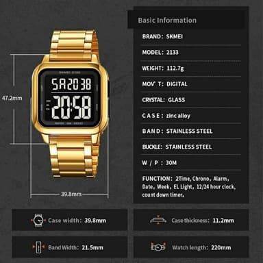 SKMEI Digital Elektronisk Armbandsklocka Klocka Stålrem Fyrkantig - Svart