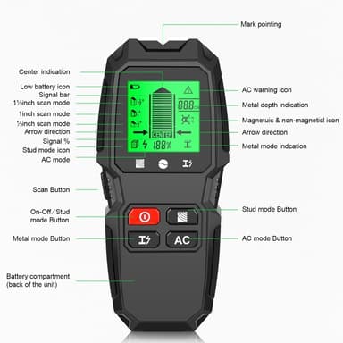 5 i 1 LCD Wall Stud Finder Edge Center Trä ström Metall AC Live Wire Detektor